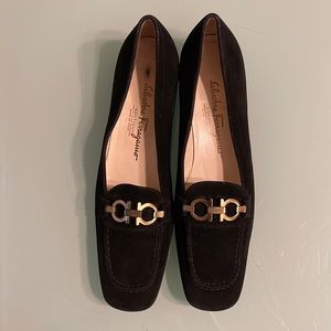 Salvatore Ferragamo Boutique women’s suede loafer with short heel.